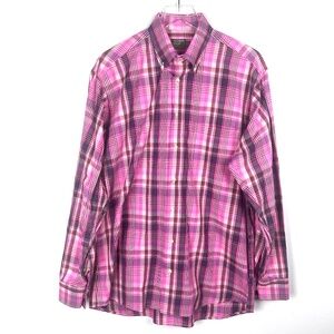 Vintage Gitman Brothers Men's Plaid Pink Dress‎ Shirt Size Large Made in USA